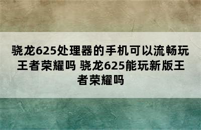 骁龙625处理器的手机可以流畅玩王者荣耀吗 骁龙625能玩新版王者荣耀吗